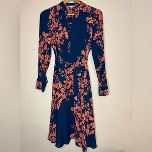 Nanette Lepore Navy and Red Floral Long Sleeve Dress